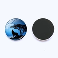 Detail of a 25mm round glass howling wolf fridge magnet with a strong magnetic back - Moonlit Forest Wolf Style (JY001953-3)