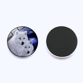 Detail of a 25mm round glass fridge magnet featuring two howling wolves under a full moon - Twin Wolves Guarding Moon Style (JY001953-8)