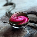 Macro detail of cosmic nebula glass pendant with pink galaxy art on vintage bronze base - Pink Purple Galaxy(JY001706-4)