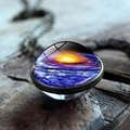 Macro detail of universe nebula glass ball pendant with cosmic purple and blue galaxy patterns - Purple Blue Galaxy(JY001706-8)