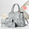 Dreiteiliges Jacquard-Tote-Bag-Set mit Blumenstickerei und Schulterriemen - 3-teiliges Set / Grau