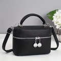 Chic black lychee grain leather crossbody box bag with silver hardware and top handle - Black
