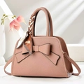 Dusty pink bow handbag with lychee texture and silk scarf handle decoration - Bowknot Decor Style (917-28) / Pink