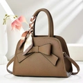 Brown bow handbag with decorative fashion scarf and high-quality lychee grain leather - Bowknot Decor Style (917-28) / Brown