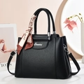 Elegante borsa a mano nera texture litchi con foulard in seta e tracolla rimovibile - Nero