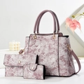 Ensemble 3 pièces sac cabas jacquard floral avec pochette et porte-monnaie mauve - Ensemble trois pièces / Violet