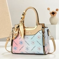 Florale Handtasche mit Farbverlauf, Seidenschal-Griff und abnehmbarem Schultergurt - 24x19x12cm / Khaki