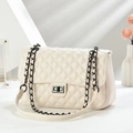 Elegant quilted cream crossbody bag with gold chain strap and metal turn-lock closure - Off White