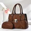 Vintage brown tote bag set with pleated texture and gold hardware on minimalist background - Coffee