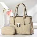 Borsa tote vintage color crema e pochette coordinata con texture in ecopelle - Bianco Sporco
