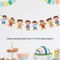 Cartoon Children's Day party banner with 8 flags and 3m red string for birthday decor - Chibi Character Style (WQLY-LQ16) / Colorful