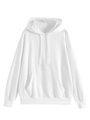 Detail van een witte hoodie met verstelbare trekkoorden en een geribbelde zoom - S / Wit