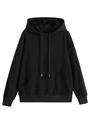 Detail van zwarte hoodie met verstelbare trekkoord capuchon en kangoeroezak - S / Zwart