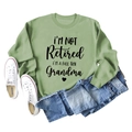 Detail showing i'm a full-time grandma text print on green crewneck sweatshirt - S / Olive Green