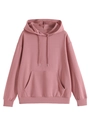 Detail van hoodie met trekkoord, kangoeroezak en geribbelde manchetten aan mouwen - S / Roségoud