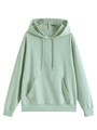 Dettaglio felpa con cappuccio verde menta con coulisse regolabile e tasca a marsupio - S / verde chiaro
