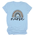 Short sleeve light blue t-shirt with rainbow nurse print and stethoscope heart design - Light Blue (Black Text)