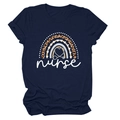 Navy blue nurse t-shirt with rainbow leopard heart and stethoscope graphic design - Navy Blue (White Text)