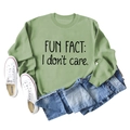 Light green crewneck sweatshirt with Fun Fact I Don't Care print and denim shorts - Olive Green (Black Font)