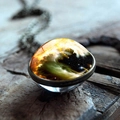 Cosmos nebula glass ball pendant necklace with double-sided galaxy design on wood - Yellow Green Starry Sky(JY001706-12)