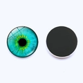 Front and back view of a 25mm blue cat eye glass magnet showing the magnetic base - Cyan Blue Iris Style (JY001894-2)