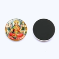 Vue détaillée avant et arrière de l'aimant de frigo en verre déesse hindoue Lakshmi 25mm - Déesse Lakshmi avec Éléphants Blancs (JY001920-9)