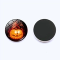 Detailed view of Halloween pumpkin glass fridge magnet with black magnetic base - Red Smoke Jack-o'-lantern Style (JY002049-8)