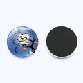 Detailed front and back view of a 25mm round glass Halloween fridge magnet with pumpkin art - Ghost Full Moon Style (JY002049-12)