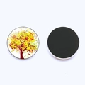 Detail of 25mm Tree of Life glass fridge magnet with colorful dots and black magnetic back - Dotted Artistic Tree (JY001932-8)