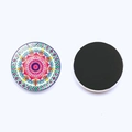 Gedetailleerd voor- en achteraanzicht van 25mm mandala glazen koelkastmagneten met magneet - Gekleurde Mandala Stijl 1 (JY001936-1)