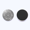 Vista frontal y trasera de imán de cristal de mandala de 25 mm con base magnética negra - Estilo Mandala Blanco Negro 7 (JY001936-7)