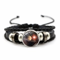 Detail von Lederarmband mit Galaxie-Planeten-Glasdom und geflochtener Kordel - Saturn Muster (JY002075-2)