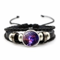 Detailed macro view of multi-layer braided leather bracelet with purple galaxy charm - Dark Purple Milky Way (JY002075-8)
