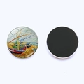 Detail of a round glass fridge magnet showing the Van Gogh oil painting front and magnetic back - Bedroom in Arles Oil Painting (JY001949-2)