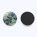 Detailed front and back view of Van Gogh Irises 25mm glass dome fridge magnet - Irises Oil Painting (JY001949-3)