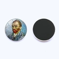Macro detail showing Van Gogh Self-Portrait 30mm glass dome fridge magnet front and back - Self-portrait (JY001950-8)