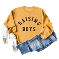 Detail of Raising Boys letter print on mustard yellow long sleeve sweatshirt fabric - S / Yellow