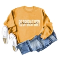 Mise à plat du sweat Respiratory Therapist jaune gingembre avec jean bleu et baskets - S / Jaune