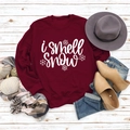 Winter outfit flat lay with i smell snow sweatshirt, scarf, and denim jeans on white wood - S / Wine Red (White Font)