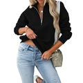 Damen Sweatshirt in Schwarz mit halbem Reißverschluss, langen Ärmeln und gerippten Bündchen - S / Schwarz