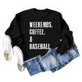 Zwart casual sweatshirt met lange mouwen en Weekends Coffee Baseball tekstprint - S / Zwart