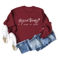 Flat lay of burgundy crewneck sweatshirt with physical therapy text and blue jeans - S / Wine Red (White Font)