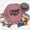 Close-up of I smell snow print sweatshirt styled with a winter scarf and mule shoes - S / Rose Gold (Black Font)