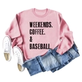 Platliggende roze oversized sweatshirt met weekends koffie en baseball slogan tekst - S / Roze