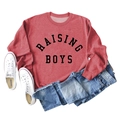 Flat lay of red heather Raising Boys sweatshirt paired with jeans and white canvas shoes - S / Red (Black Font)