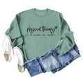 Detail of sage green sweatshirt with Physical Therapy Is A Work Of Heart slogan print - S / Light Green (Black Text)