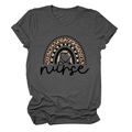 Dark grey nurse t-shirt featuring leopard rainbow heart and stethoscope print design - S / Dark Grey (Black Text)