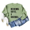 Flat lay of a sage green sweatshirt with weekends coffee and baseball print - Olive Green
