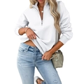 Damen Sweatshirt in Weiß mit Viertel-Reißverschluss Stehkragen und Rippbündchen - S / Weiß