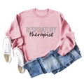 Detail view of pink Respiratory Therapist sweatshirt styled with denim jeans and sneakers - S / Pink (Black Letters)